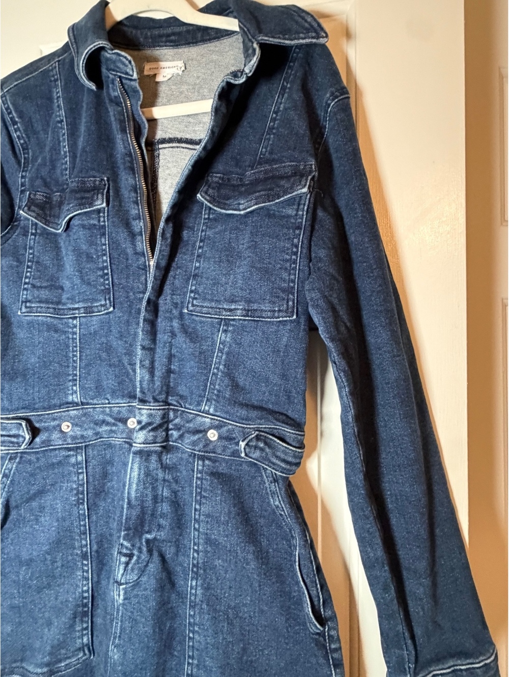 Good American Fit For Success Denim Midi Dress Size M Dark Wash Utility - Picture 4 of 7